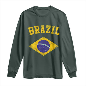 Vintage Brazil Flag Patriotic Brazilian Pride Long Sleeve Shirt TS11 Dark Forest Green Print Your Wear