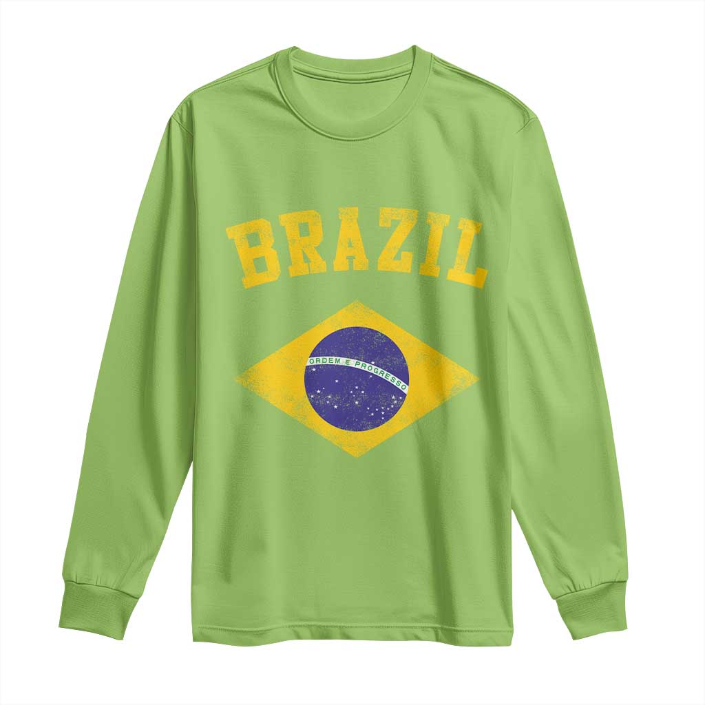 Vintage Brazil Flag Patriotic Brazilian Pride Long Sleeve Shirt TS11 Lime Print Your Wear