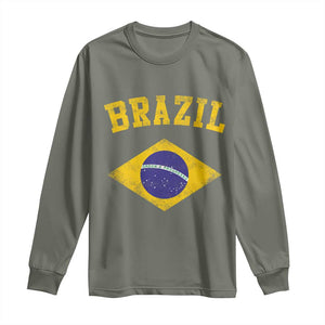 Vintage Brazil Flag Patriotic Brazilian Pride Long Sleeve Shirt TS11 Military Green Print Your Wear