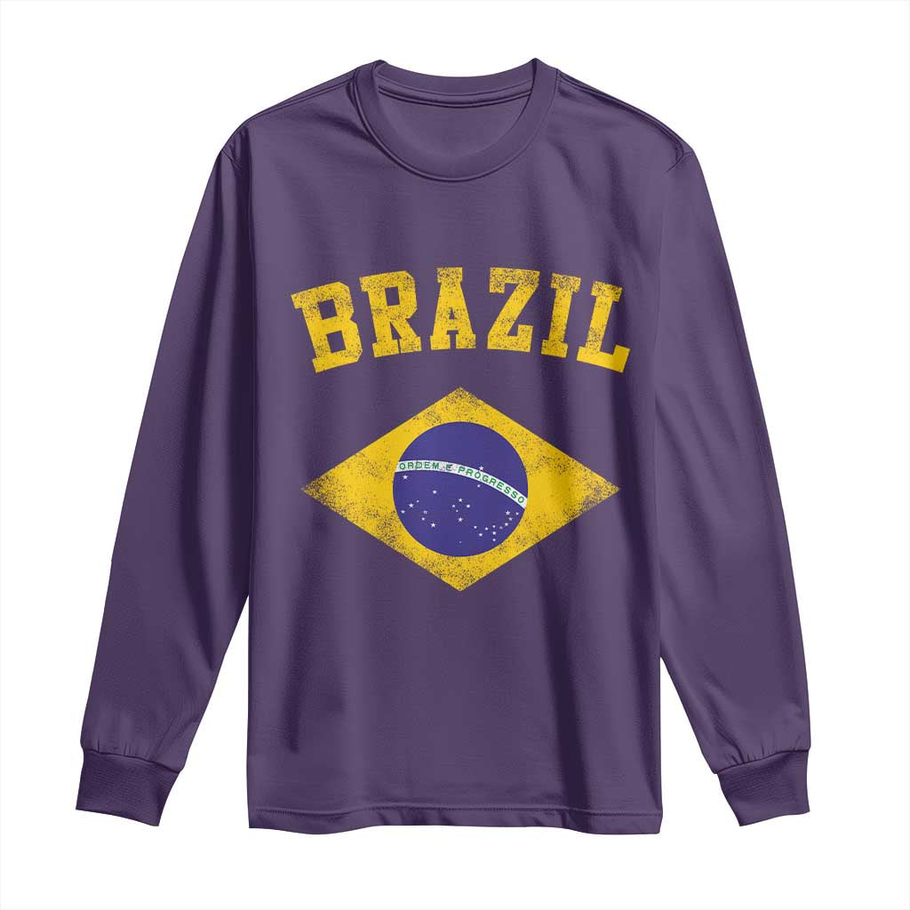 Vintage Brazil Flag Patriotic Brazilian Pride Long Sleeve Shirt TS11 Purple Print Your Wear