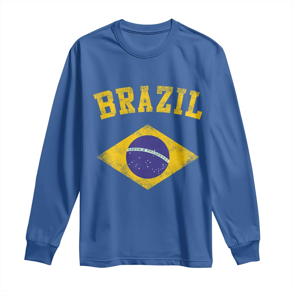 Vintage Brazil Flag Patriotic Brazilian Pride Long Sleeve Shirt TS11 Royal Blue Print Your Wear