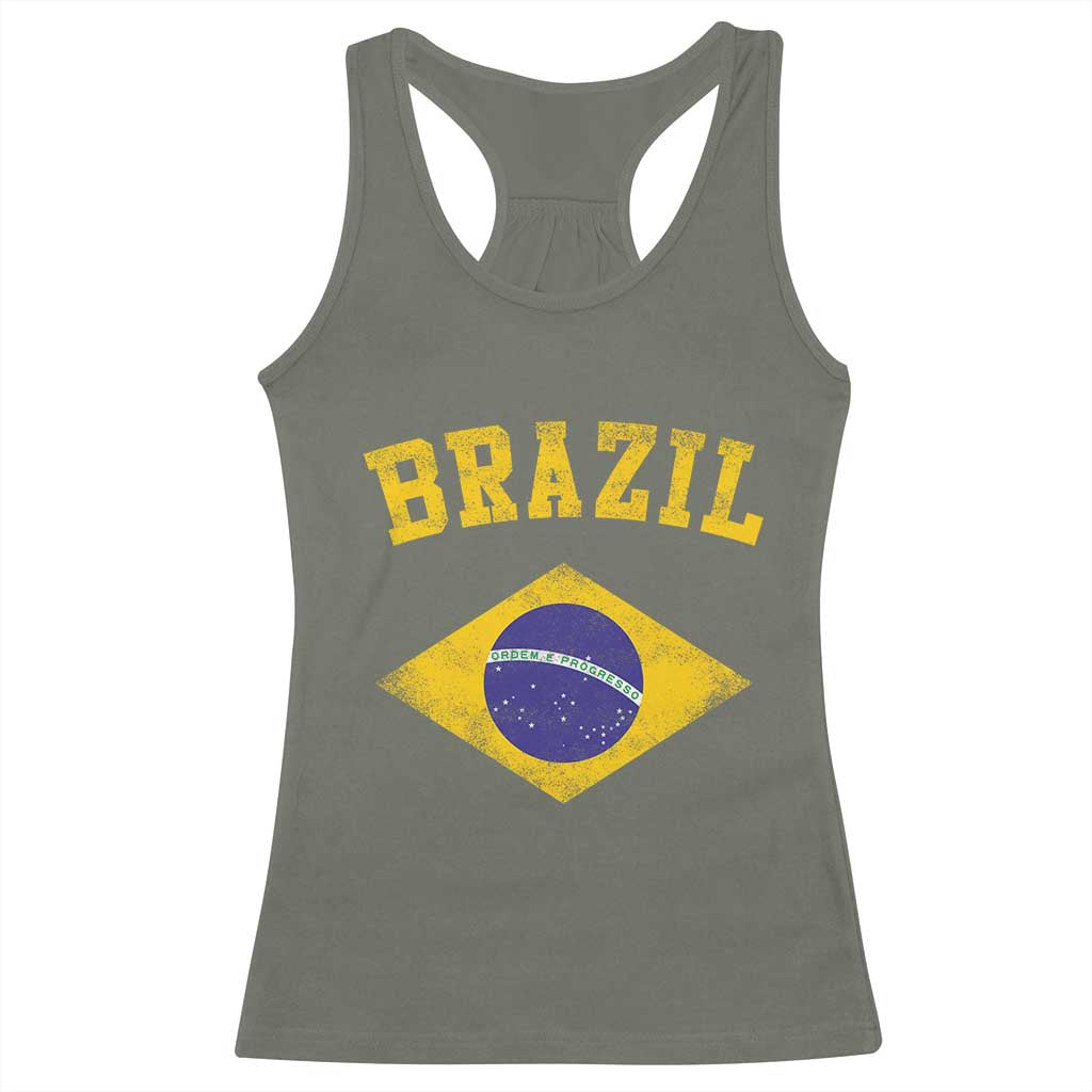 Vintage Brazil Flag Patriotic Brazilian Pride Racerback Tank Top TS11 Military Green Print Your Wear