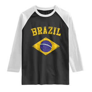 Vintage Brazil Flag Patriotic Brazilian Pride Raglan Shirt TS11 Black White Print Your Wear