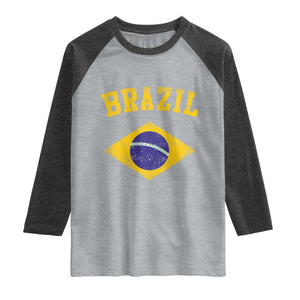 Vintage Brazil Flag Patriotic Brazilian Pride Raglan Shirt TS11 Heather Gray Heather Charcoal Print Your Wear