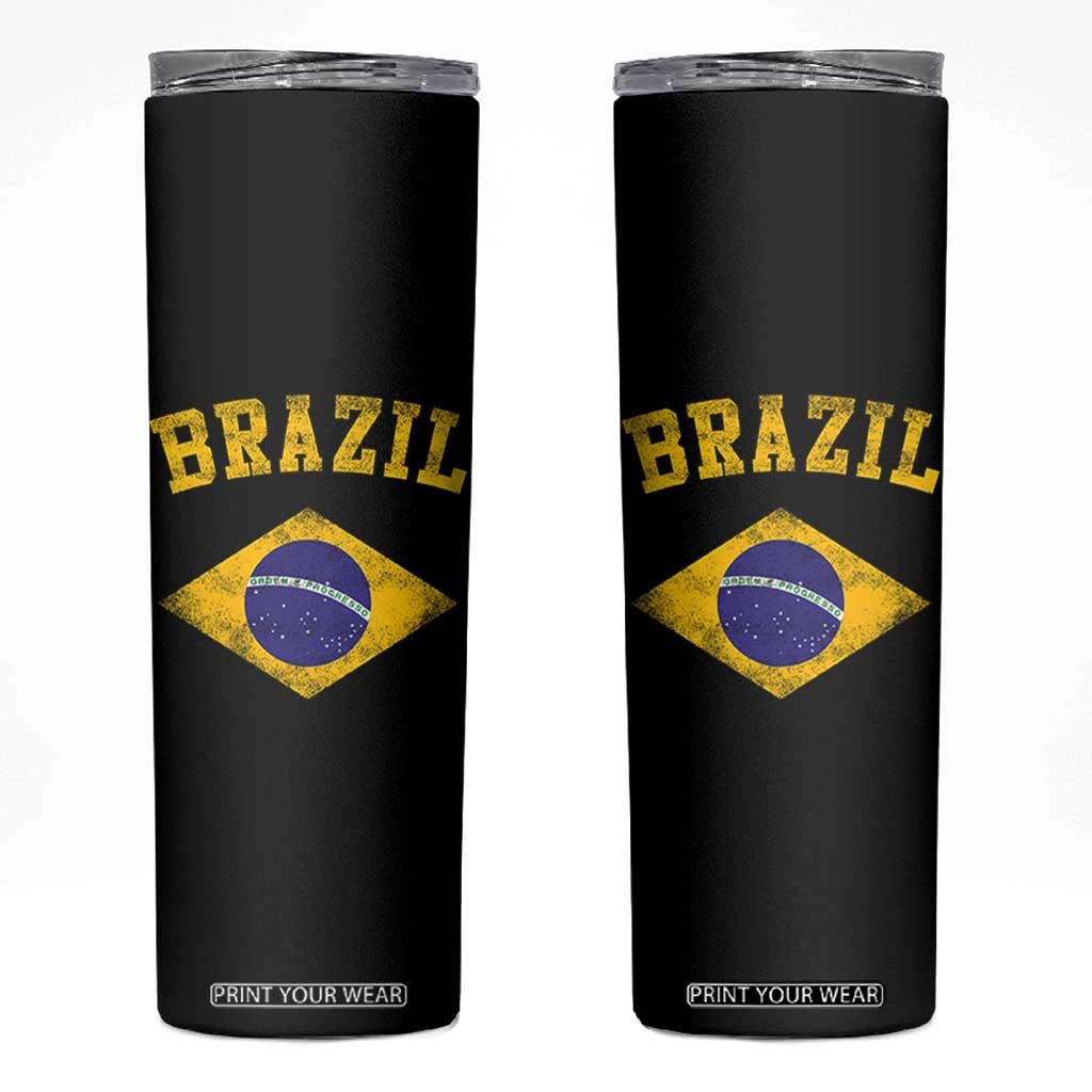 Vintage Brazil Flag Patriotic Brazilian Pride Skinny Tumbler TS11 Black Print Your Wear