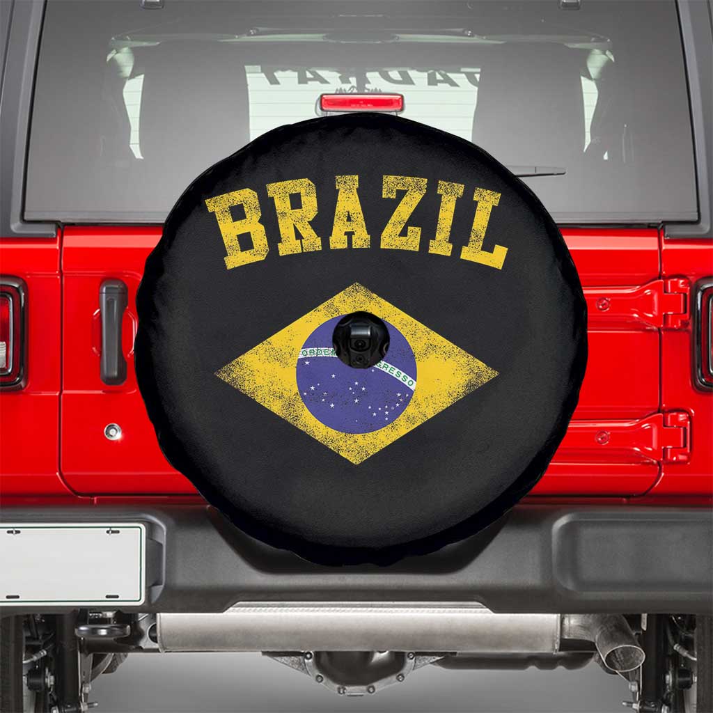 Vintage Brazil Flag Patriotic Brazilian Pride Spare Tire Cover TS11 Black Print Your Wear