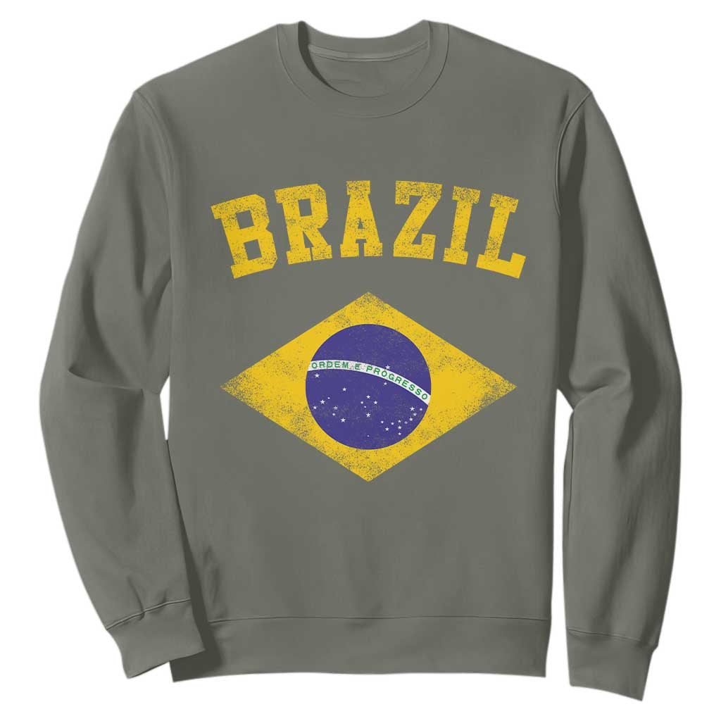 Vintage Brazil Flag Patriotic Brazilian Pride Sweatshirt TS11 Military Green Print Your Wear