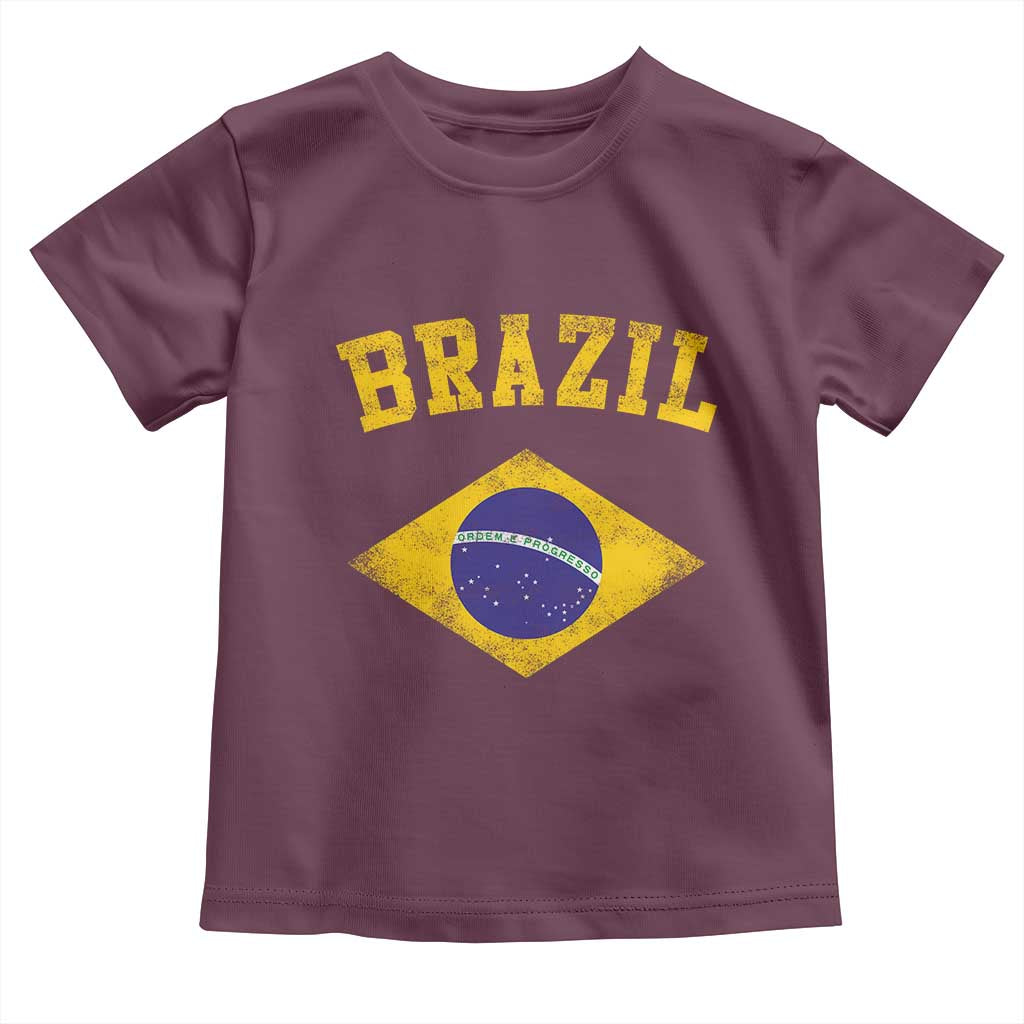 Vintage Brazil Flag Patriotic Brazilian Pride Toddler T Shirt TS11 Maroon Print Your Wear