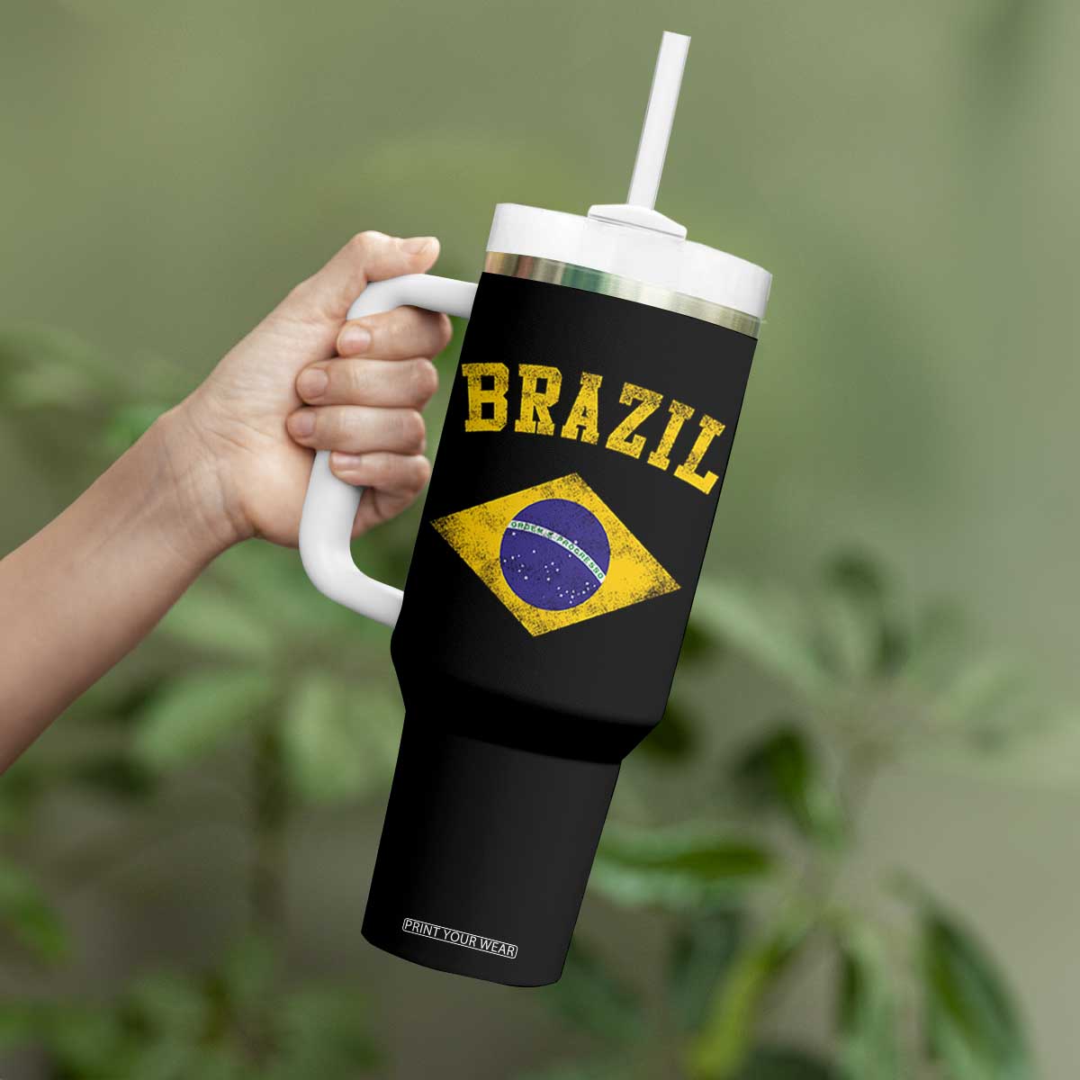 Vintage Brazil Flag Patriotic Brazilian Pride Tumbler With Handle TS11 Print Your Wear