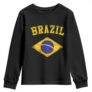 Vintage Brazil Flag Patriotic Brazilian Pride Youth Sweatshirt TS11 Black Print Your Wear