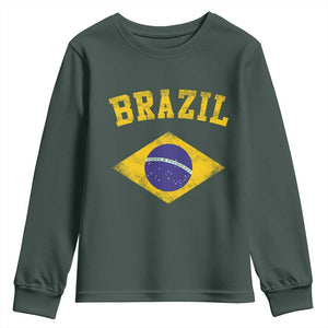 Vintage Brazil Flag Patriotic Brazilian Pride Youth Sweatshirt TS11 Dark Forest Green Print Your Wear
