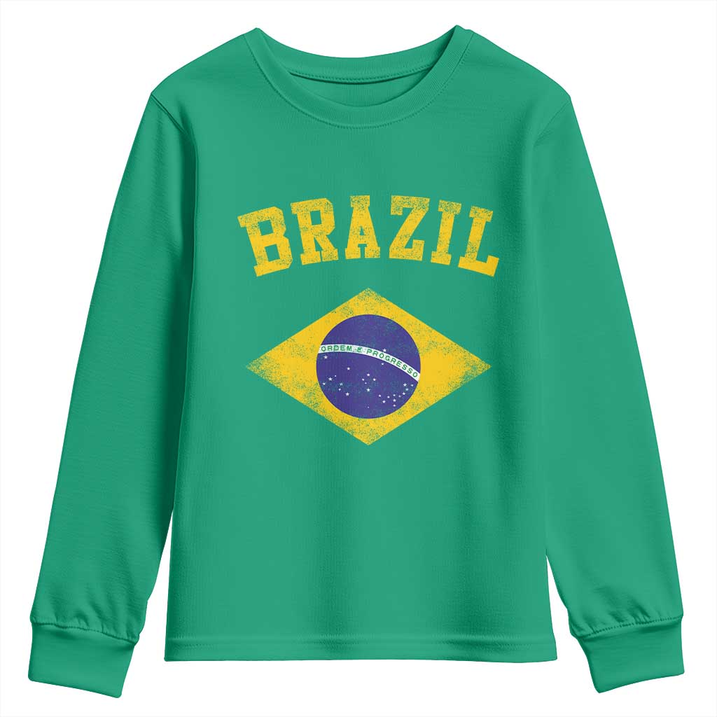 Vintage Brazil Flag Patriotic Brazilian Pride Youth Sweatshirt TS11 Irish Green Print Your Wear