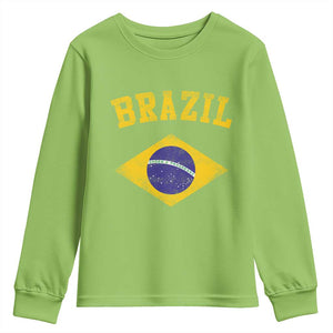 Vintage Brazil Flag Patriotic Brazilian Pride Youth Sweatshirt TS11 Lime Print Your Wear