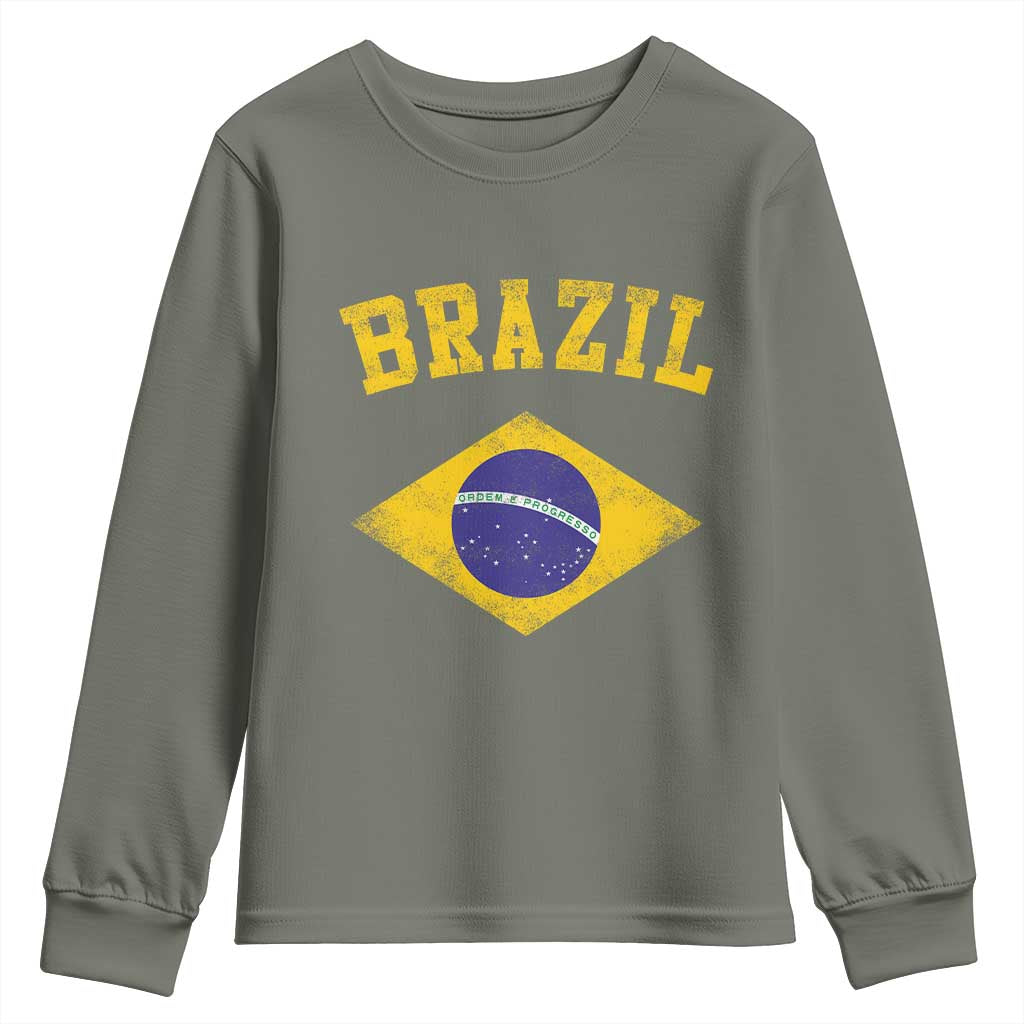 Vintage Brazil Flag Patriotic Brazilian Pride Youth Sweatshirt TS11 Military Green Print Your Wear