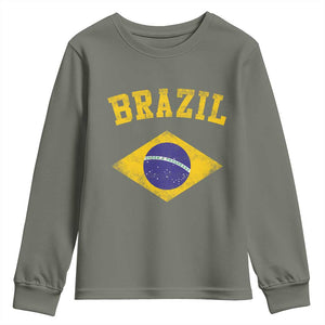 Vintage Brazil Flag Patriotic Brazilian Pride Youth Sweatshirt TS11 Military Green Print Your Wear