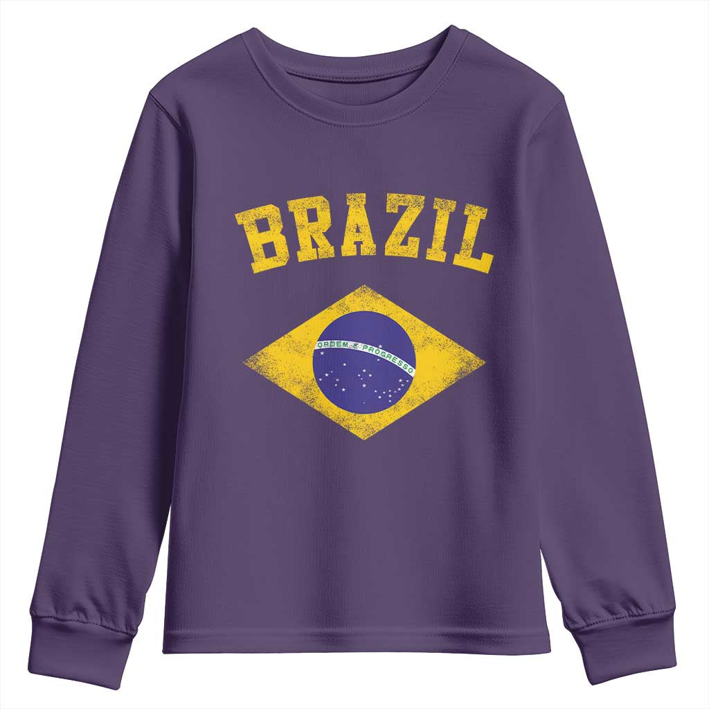 Vintage Brazil Flag Patriotic Brazilian Pride Youth Sweatshirt TS11 Purple Print Your Wear