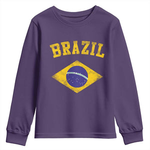 Vintage Brazil Flag Patriotic Brazilian Pride Youth Sweatshirt TS11 Purple Print Your Wear
