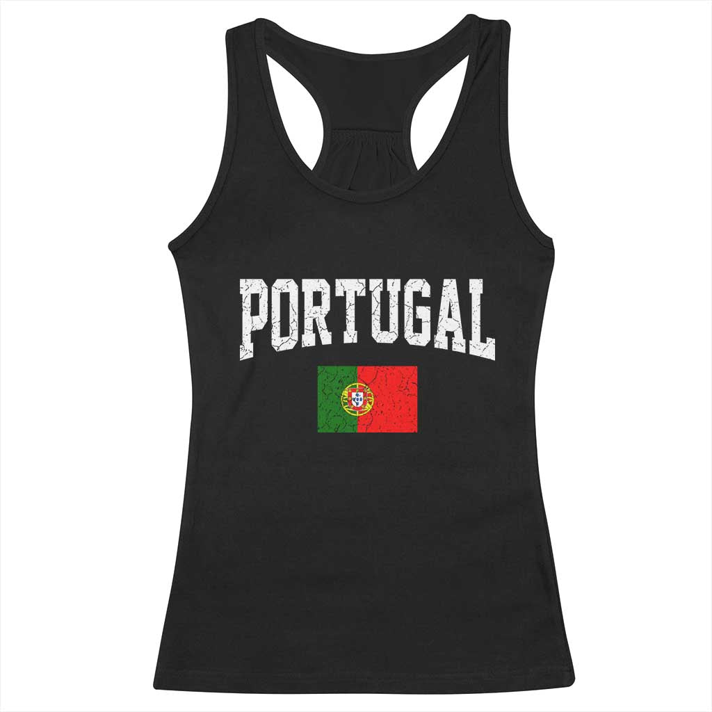 Vintage Portugal Flag Portuguese Pride Throwback Design Racerback Tank Top TS11 Black Print Your Wear