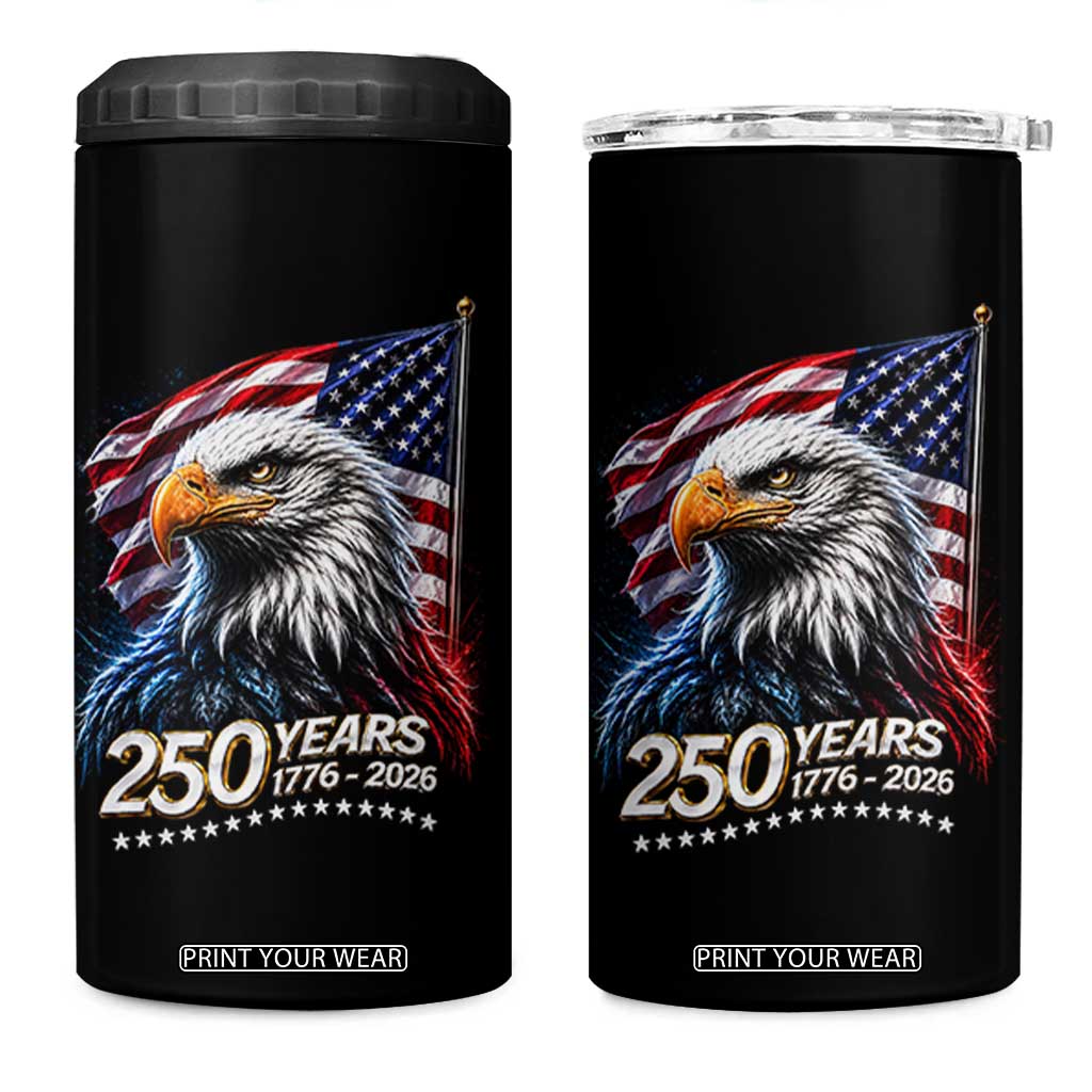 250 Years USA 250th Anniversary 4 in 1 Can Cooler Tumbler Patriotic Eagle 4th of July
