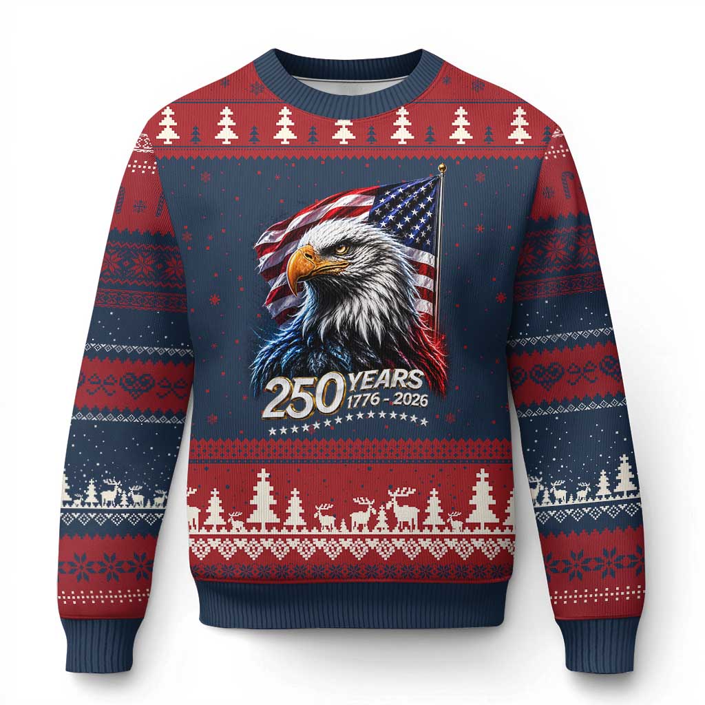 250 Years USA 250th Anniversary Ugly Christmas Sweater Patriotic Eagle 4th of July TS11 Navy Red Print Your Wear