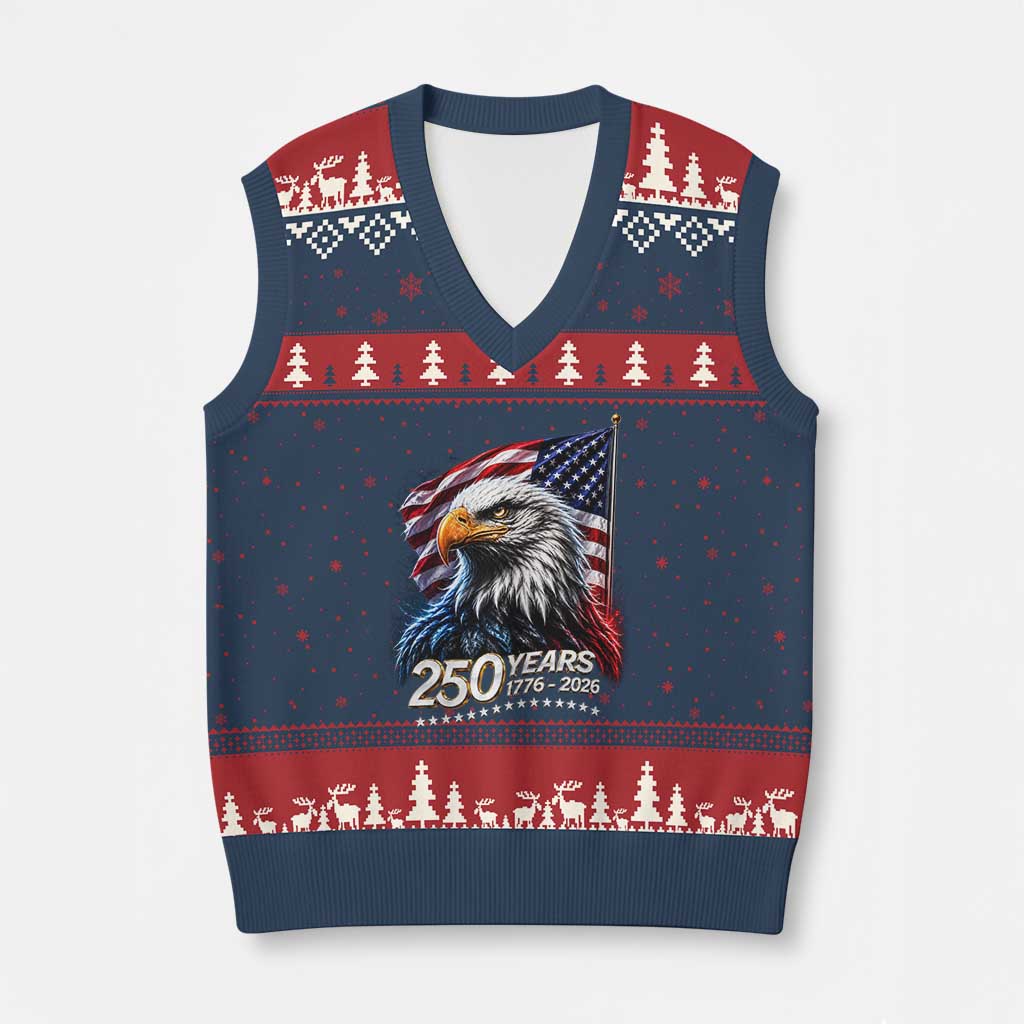 250 Years USA 250th Anniversary V-Neck Knit Sweater Vest Patriotic Eagle 4th of July