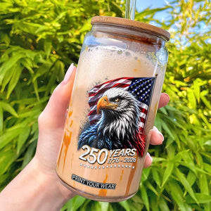 250 Years USA 250th Anniversary Glass Can Patriotic Eagle 4th of July