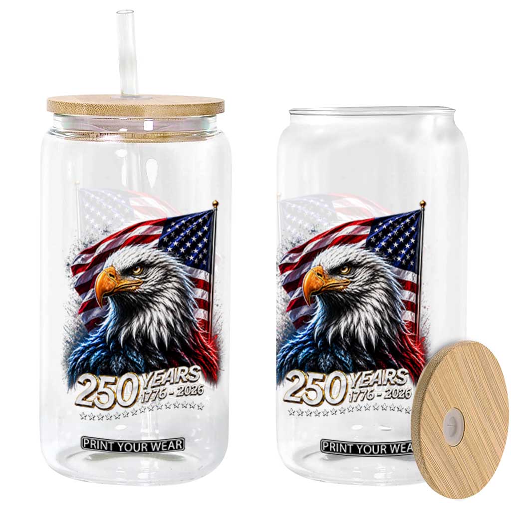 250 Years USA 250th Anniversary Glass Can Patriotic Eagle 4th of July
