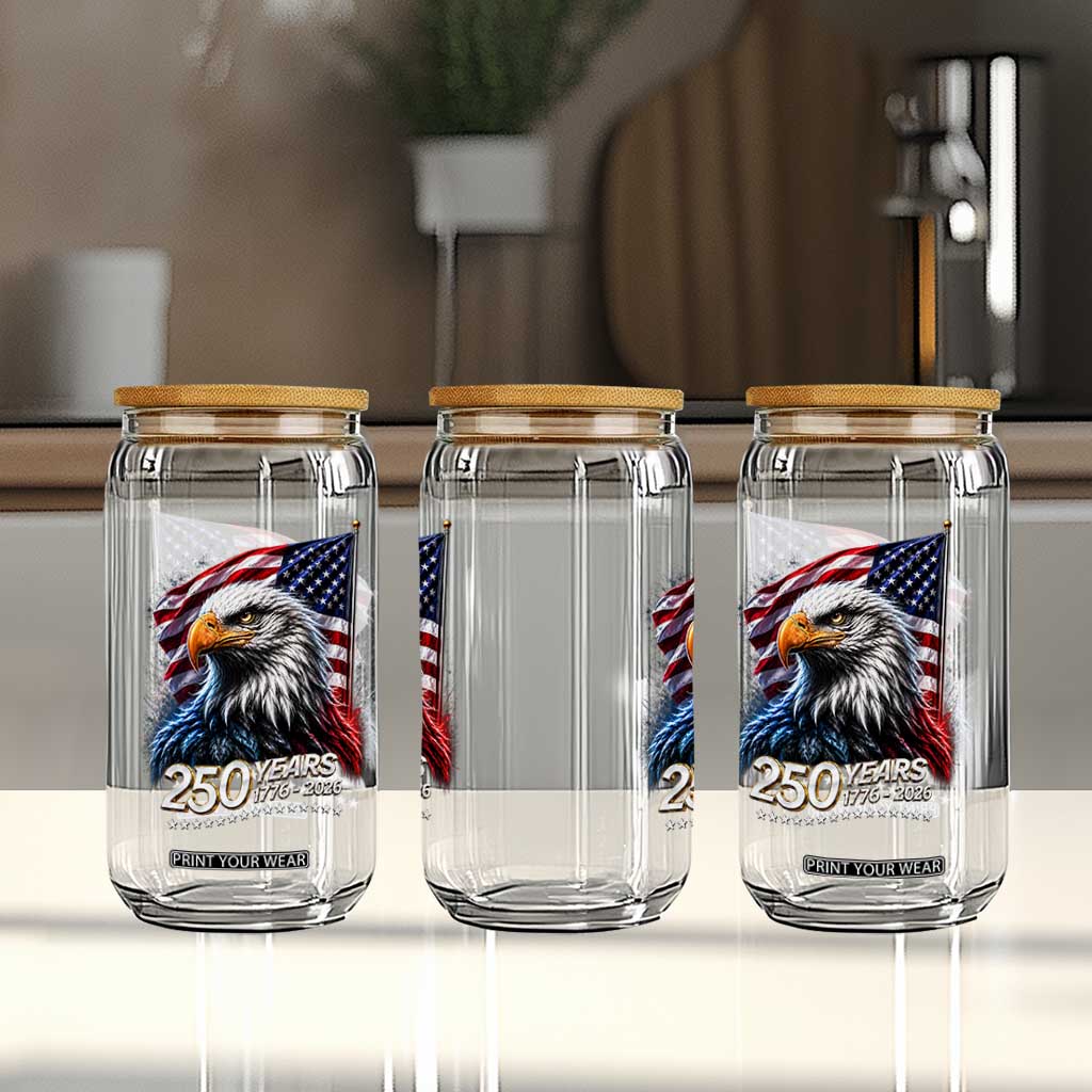 250 Years USA 250th Anniversary Glass Can Patriotic Eagle 4th of July