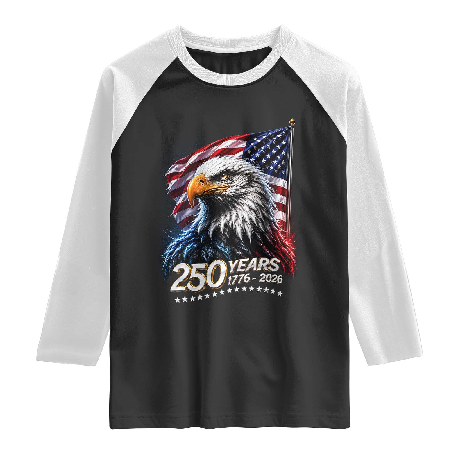250 Years USA 250th Anniversary Raglan Shirt Patriotic Eagle 4th of July TS11 Black White Print Your Wear