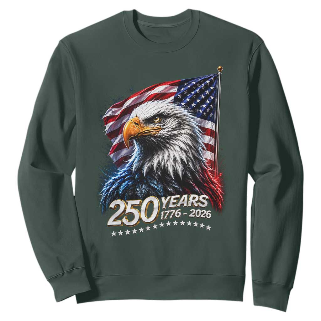 250 Years USA 250th Anniversary Sweatshirt Patriotic Eagle 4th of July TS11 Dark Forest Green Print Your Wear