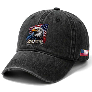 250 Years USA 250th Anniversary Washed Cotton Baseball Cap Patriotic Eagle 4th of July