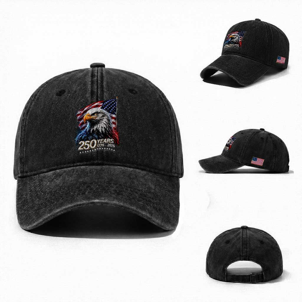 250 Years USA 250th Anniversary Washed Cotton Baseball Cap Patriotic Eagle 4th of July