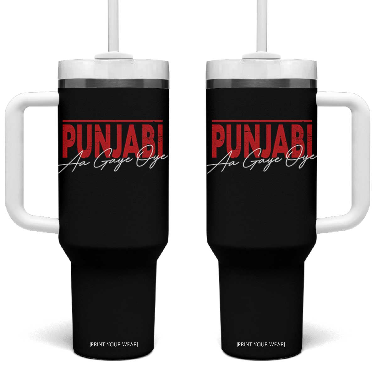 Punjabi Aa Gaye Oye Tumbler With Handle Funny Indian TS11 One Size: 40 oz Black Print Your Wear