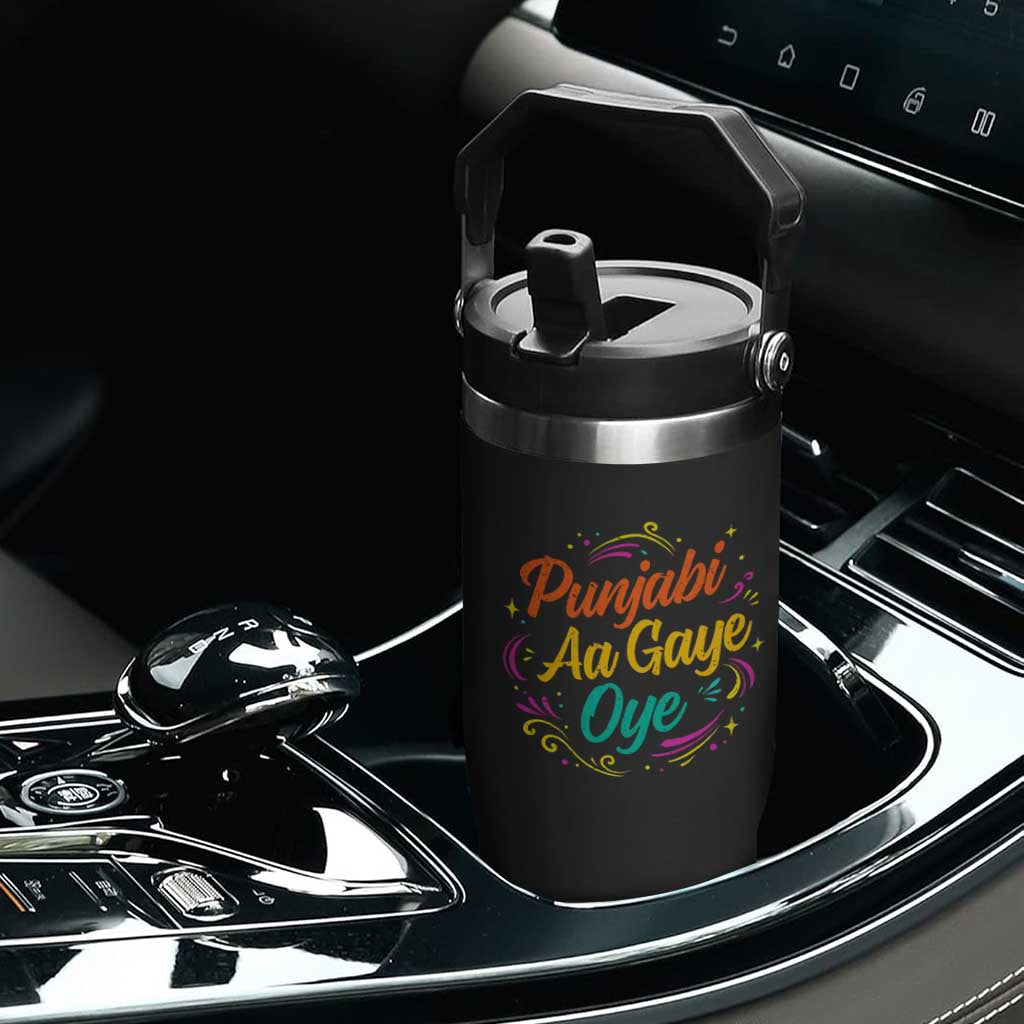 Punjabi Aa Gaye Oye Flip Straw Tumbler Funny Indian Holi Gifts TS11 Print Your Wear