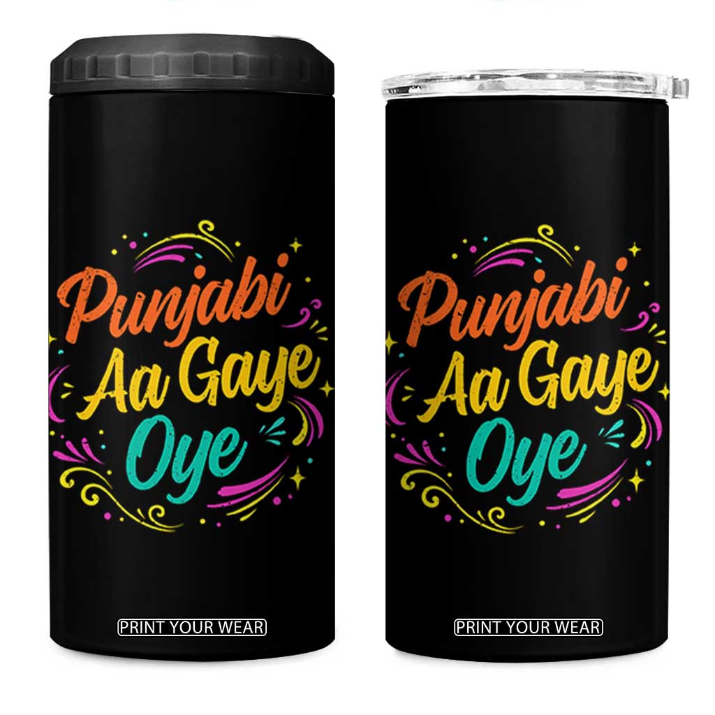 Punjabi Aa Gaye Oye 4 in 1 Can Cooler Tumbler Funny Indian Holi Gifts TS11 One Size: 16 oz Black Print Your Wear