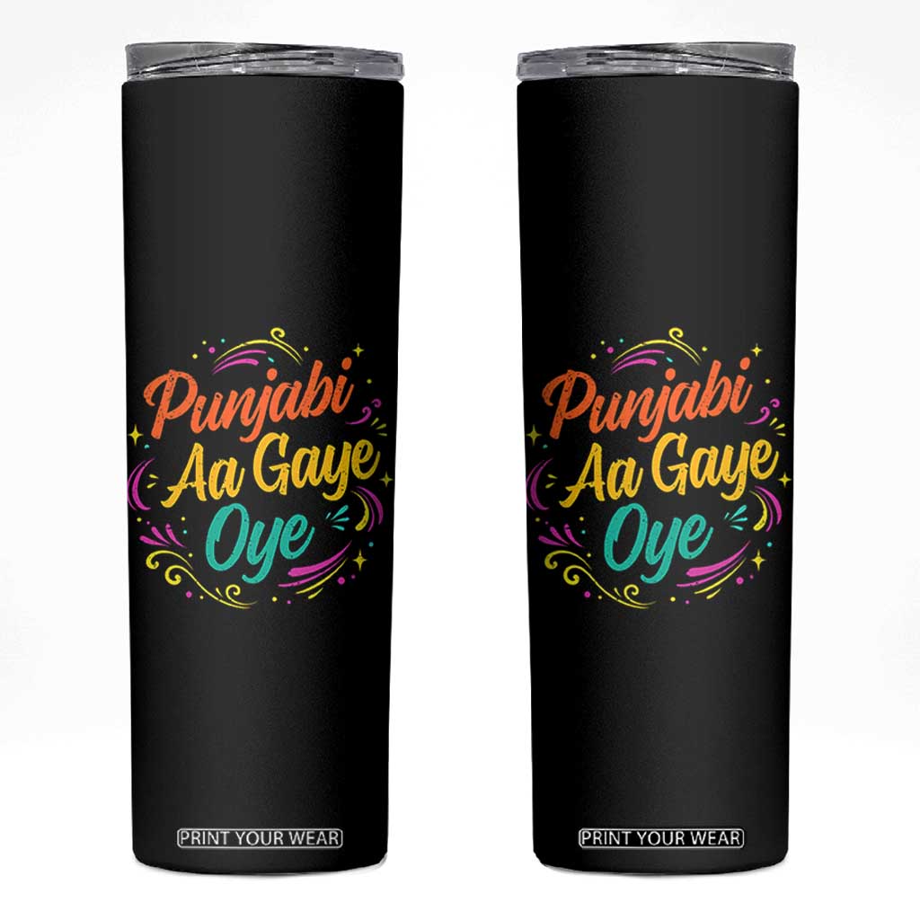 Punjabi Aa Gaye Oye Skinny Tumbler Funny Indian Holi Gifts TS11 Black Print Your Wear