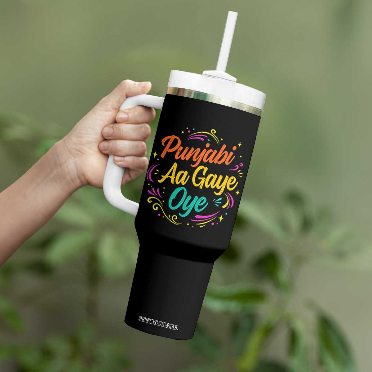 Punjabi Aa Gaye Oye Tumbler With Handle Funny Indian Holi Gifts TS11 Print Your Wear