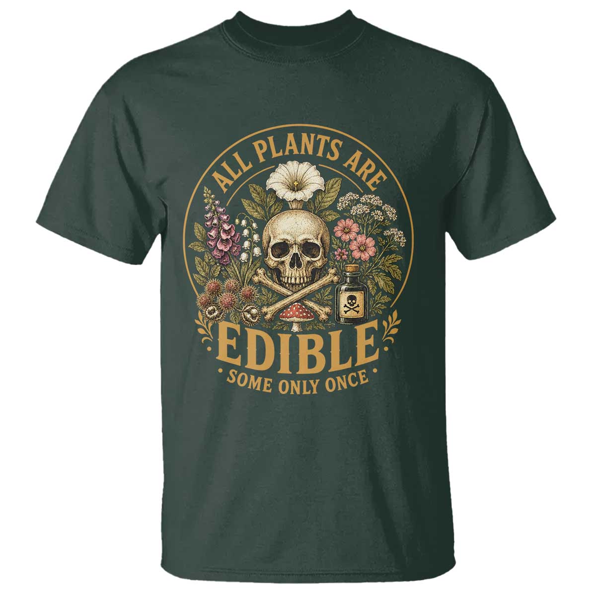 All Plants Are Edible Some Only Once T Shirt Funny Botany Gardeners TS11 Dark Forest Green Print Your Wear