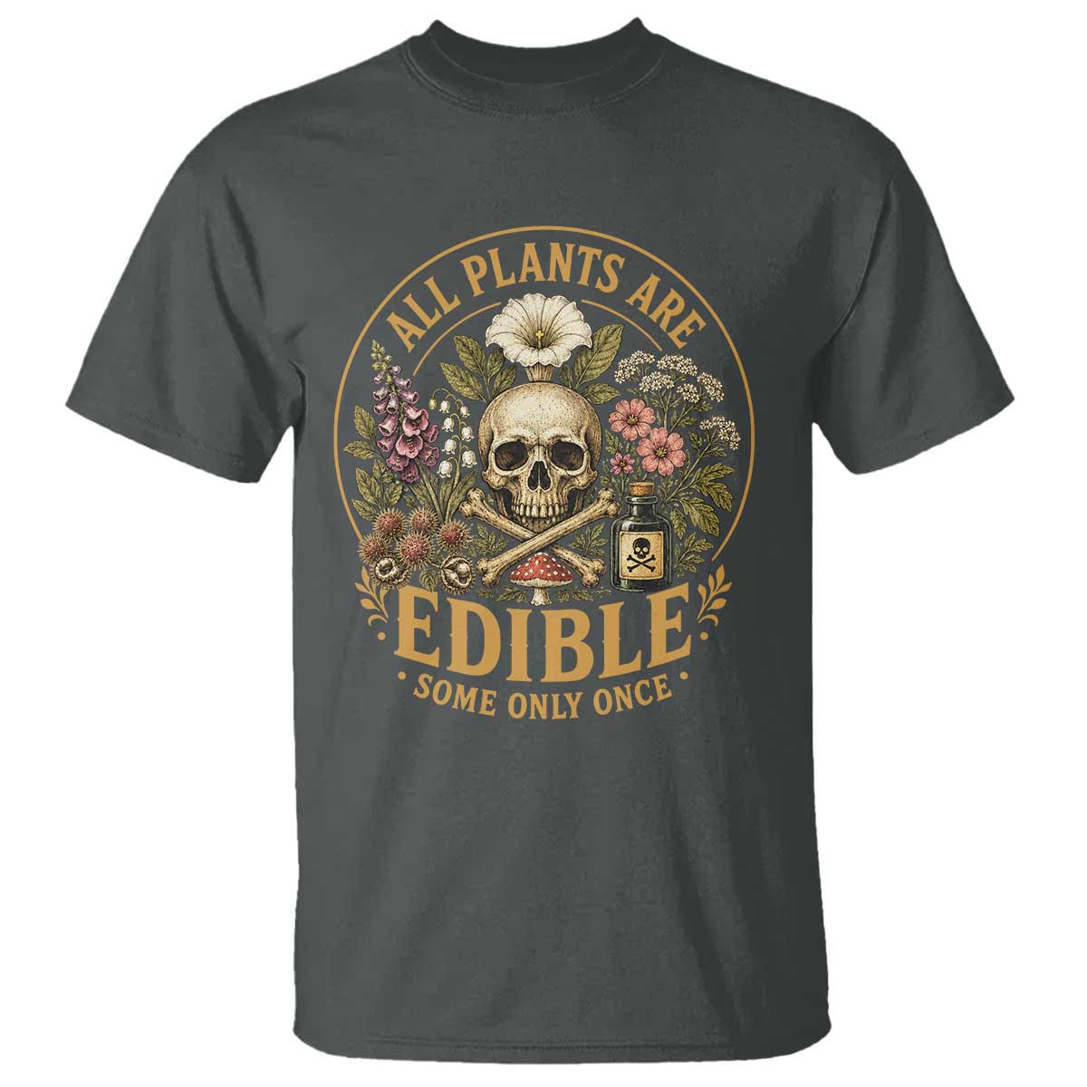 All Plants Are Edible Some Only Once T Shirt Funny Botany Gardeners TS11 Dark Heather Print Your Wear