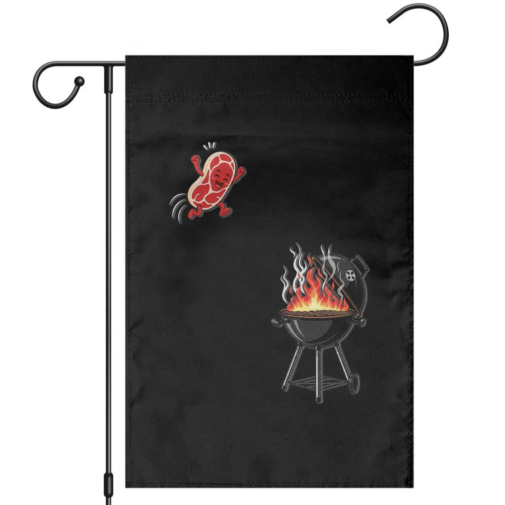 Funny BBQ Steak Meme Cute Meat Jumping Into Grill Garden Flag TS11 Black Print Your Wear