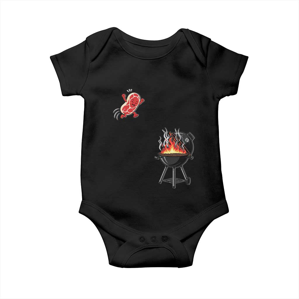 Funny BBQ Steak Meme Cute Meat Jumping Into Grill Baby Onesie TS11 Black Print Your Wear