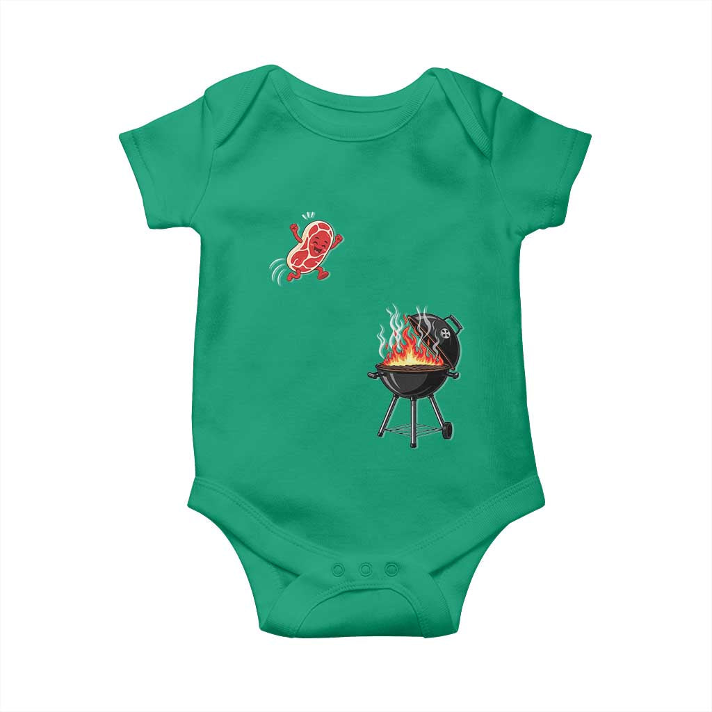 Funny BBQ Steak Meme Cute Meat Jumping Into Grill Baby Onesie TS11 Irish Green Print Your Wear
