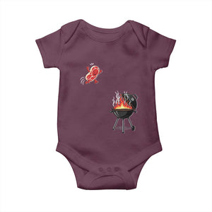 Funny BBQ Steak Meme Cute Meat Jumping Into Grill Baby Onesie TS11 Maroon Print Your Wear