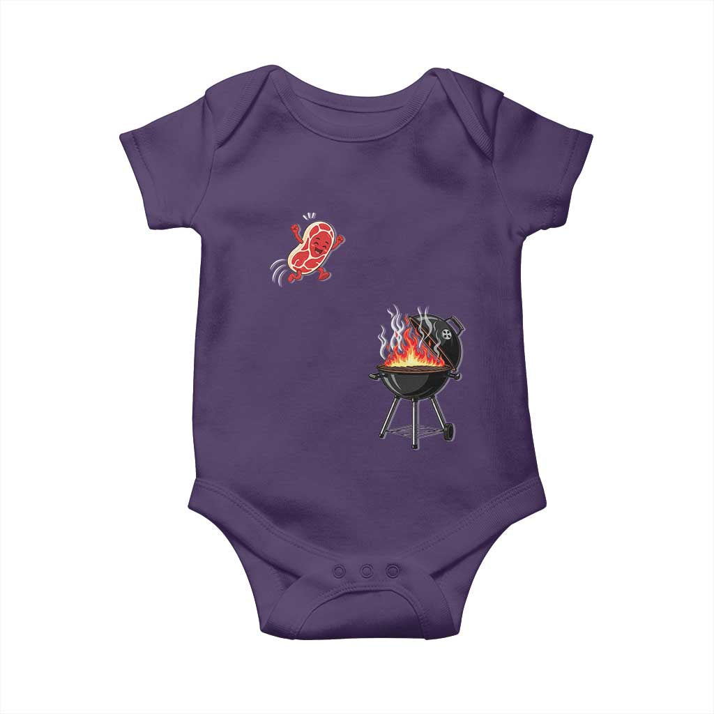 Funny BBQ Steak Meme Cute Meat Jumping Into Grill Baby Onesie TS11 Purple Print Your Wear