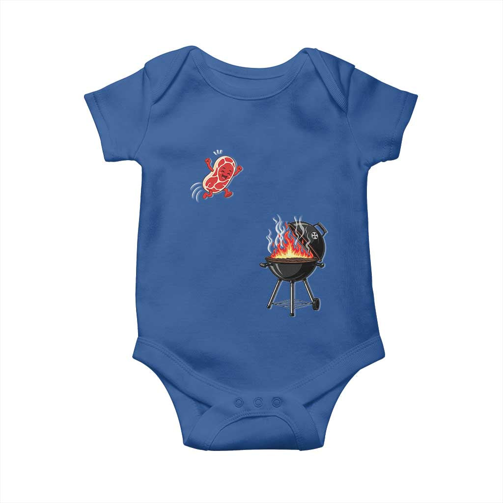 Funny BBQ Steak Meme Cute Meat Jumping Into Grill Baby Onesie TS11 Royal Blue Print Your Wear