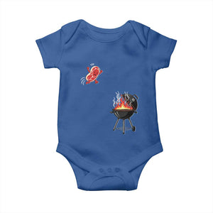 Funny BBQ Steak Meme Cute Meat Jumping Into Grill Baby Onesie TS11 Royal Blue Print Your Wear