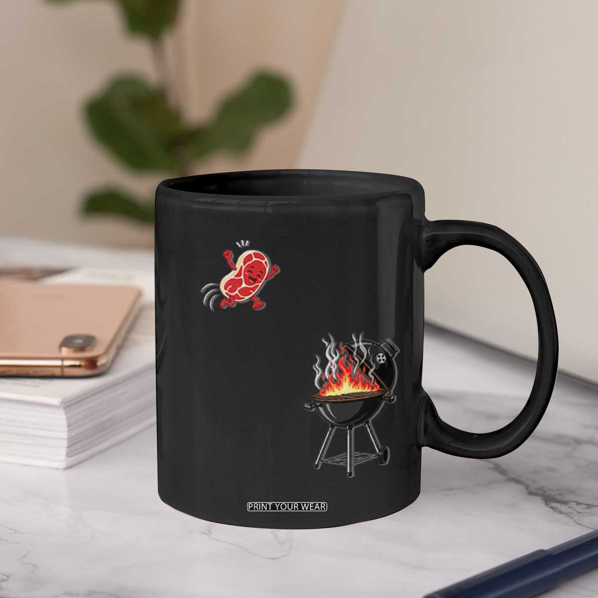 Funny BBQ Steak Meme Cute Meat Jumping Into Grill Coffee Mug TS11 Print Your Wear