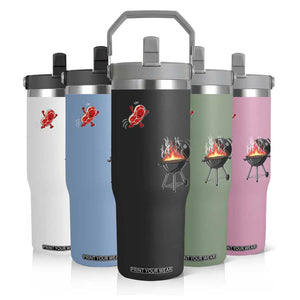 Funny BBQ Steak Meme Cute Meat Jumping Into Grill Flip Straw Tumbler TS11 Print Your Wear