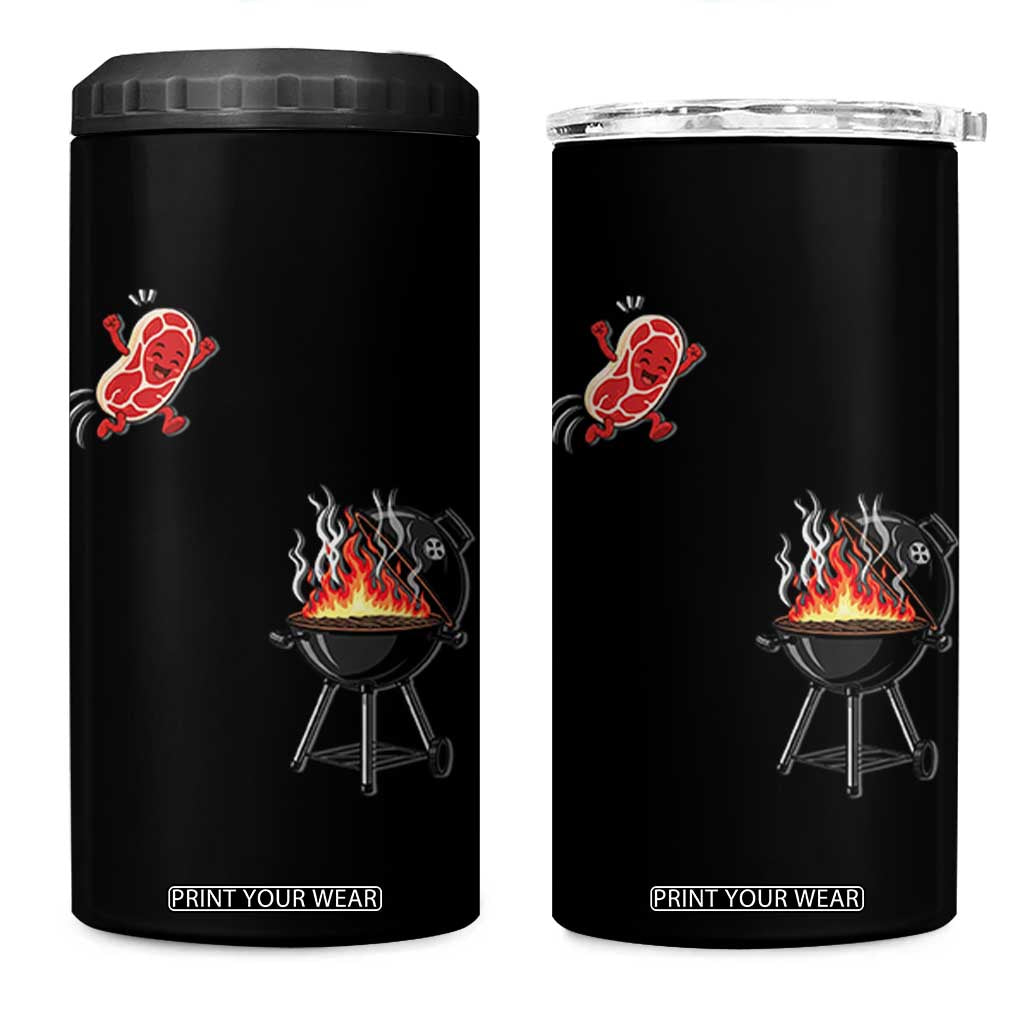 Funny BBQ Steak Meme Cute Meat Jumping Into Grill 4 in 1 Can Cooler Tumbler TS11 One Size: 16 oz Black Print Your Wear