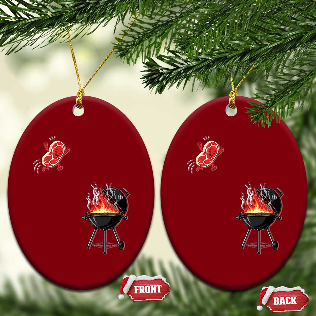 Funny BBQ Steak Meme Cute Meat Jumping Into Grill Ceramic Ornament TS11 Print Your Wear
